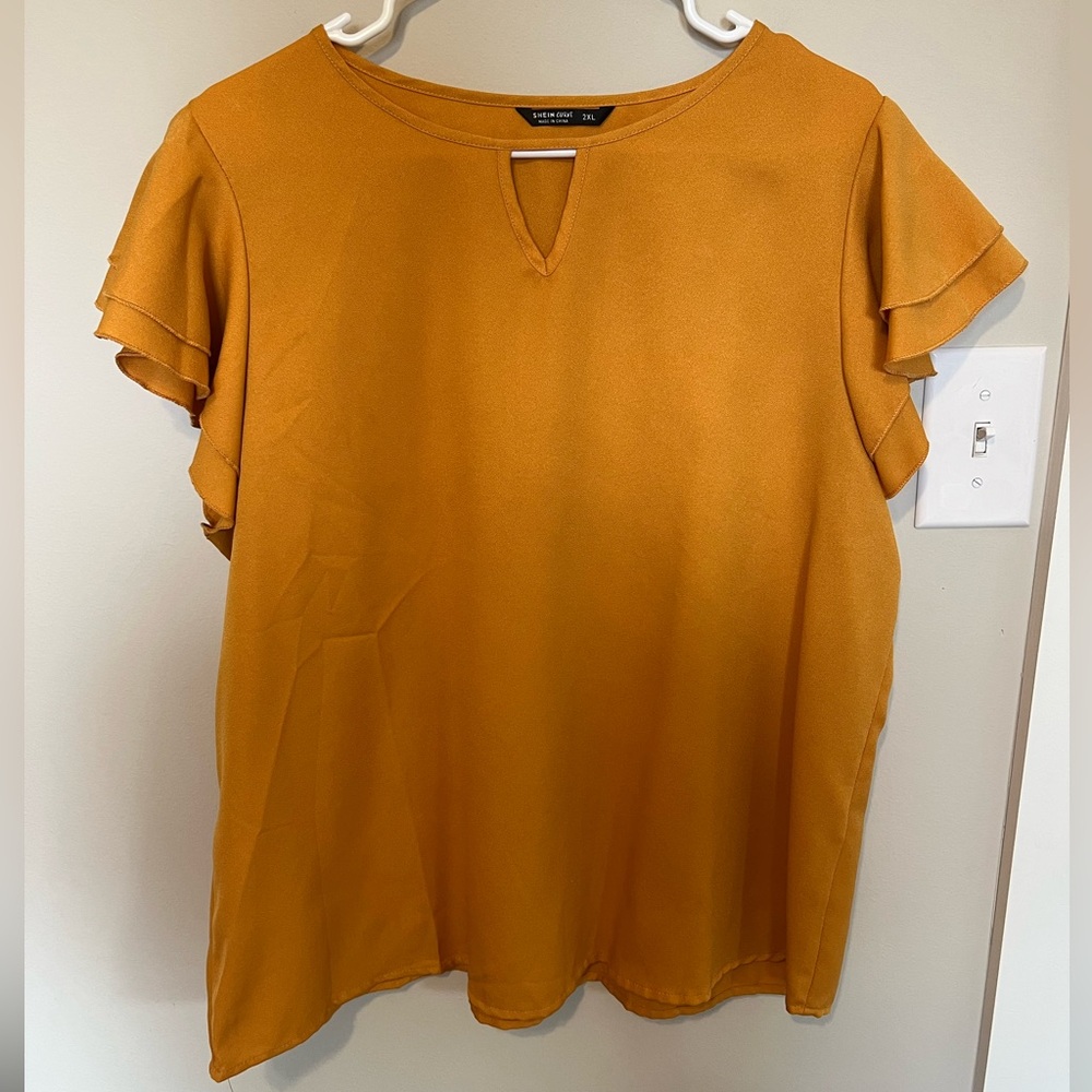 Shein Mustard Ruffle Sleeve Blouse - Picture 3 of 7